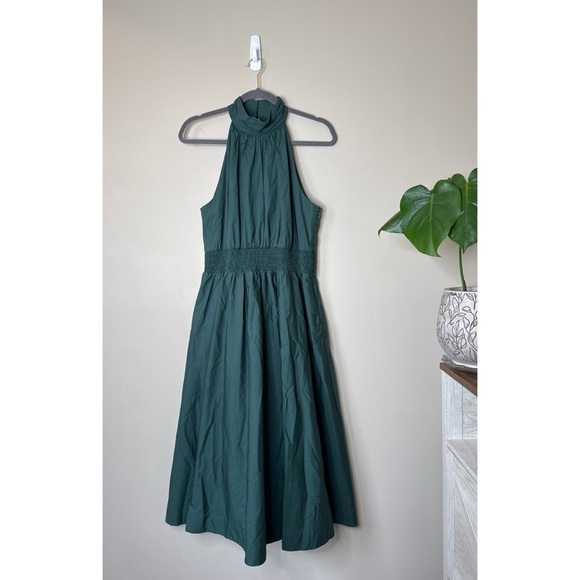 Veronica Beard Kinny Smocked Cotton Blend Midi Dress Size 10 Forest Green - Picture 2 of 8
